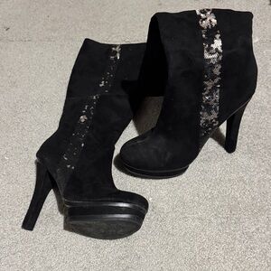 Jennifer Lopez Black Sequin Heeled Boots